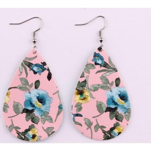 Floral Prints Leather Teardrop Earrings for Women Statement Unique Drops Lightweigt Earrings Jewelry Summer Design Hot New