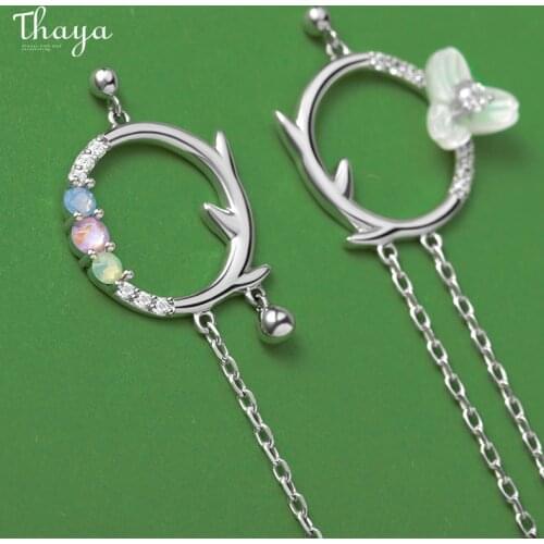 Thaya Women Earring Silver Colorful Crystal Carved Flower Earring Tassel Earring Zircon Chain Unusual Pendientes Accessories
