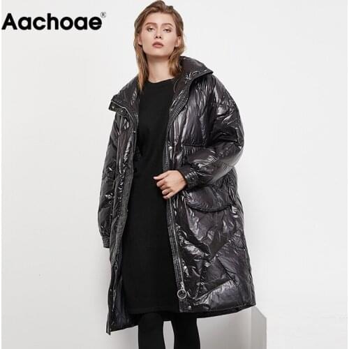 Aachoae 2020 Women Winter Thick Warm Long Coat With Pockets Long Sleeve Fashion Down Jacket Ladies Casual Zipper Jackets Coats