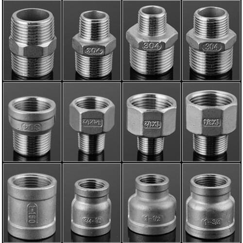 1/2" 3/4" 1" BSP Female Male Thread 304 Stainless Steel Reducer Pipe Fittings Equal Reducing Coupler Joint Connector