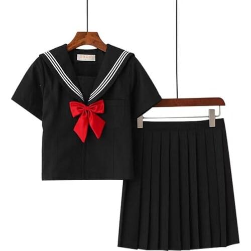 2020 New Japanese Uniforms Black Cute Sailor Suit High School Long Sleeve Tops Pleated Skirt Full Sets Cosplay Jk Costume S-xxl