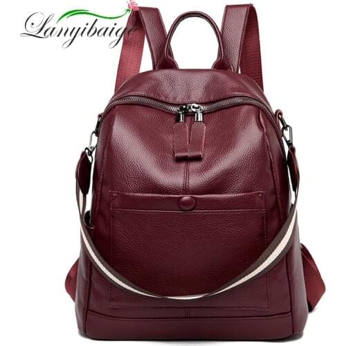 2020 Women Leather Backpacks High Quality Female Vintage Backpack For Girls School Bag Travel Bagpack Ladies Sac A Dos Back Pack