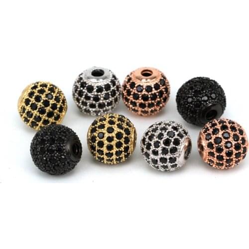 3pcsRound ball bead Micro Paved Beads,Black Cubic Zirconia CZ beads,Women Bracelet Charms Spacers Black Stone Beads6mm8mm10mm