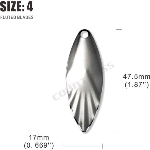 50pcs Size 4 - 47.5*17mm Nickel Steel Willow Leaf Spinner Blades Fluted Pattern,DIY Spinner bait Fishing Lures, Tackle Craft