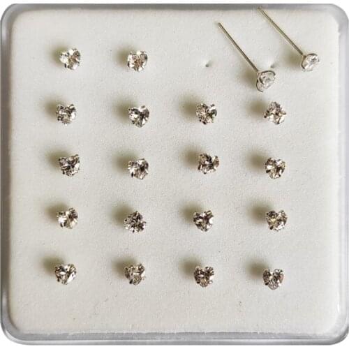 925 sterling silver heart cubic zirconia nose stud unisex piercing nose jewelry 20pcs/pack