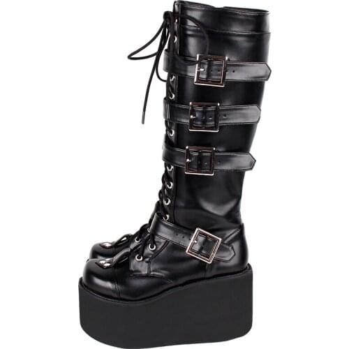 Angelic imprint handmade Women motorcycle cool punk boots lady lolita shoes woman high heels pumps big wedges heel 33-47 9708