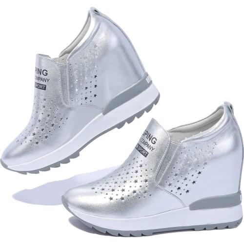 Summer Casual Shoes Women Hollow Cow Leather Wedges High Heel Ankle Boots Female Round Toe Fashion Sneakers Platform Pumps Shoes
