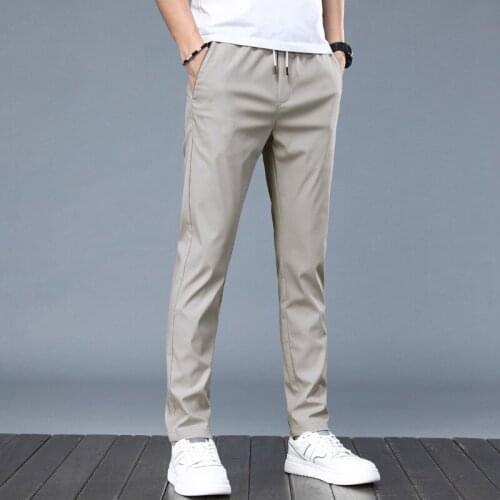 Mens Thin Slim Fit Casual Pants 2021 Summer New Fashion Business Stretch Cotton Trousers Male Khaki Gray