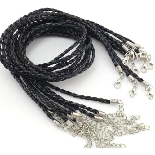 DIY Chain Long Necklace Pendant Black Twist Weave Rope Wax Cord 3mm Wholesale 10pcs Vinatge Punk Men Women Jewelry Accessories