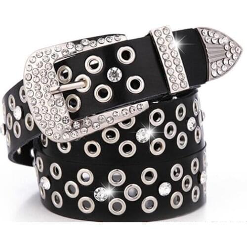 Cheap Female The New classic retro fashion Full diamond Pin Buckles Genuine leather belts Womens wholesale long 105CM