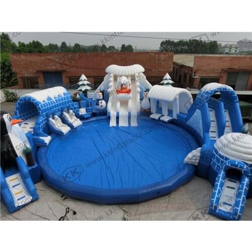 Cheap durable ice world inflatable water park slides for adults and kids