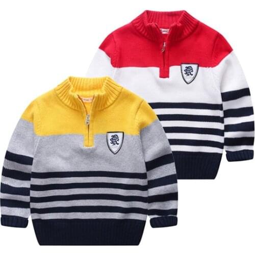 Childrens clothes sweaters High-neck striped cotton sweater