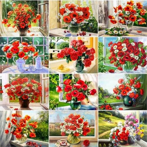 Evershine 5D DIY Diamond Painting Poppy Full Square Round Diamond Embroidery Flower Cross Stitch Window Mosaic Art Home Decor