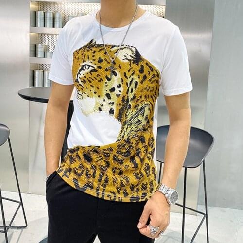 Spring and summer new original brand tiger hot drilling mens T-shirt short sleeve high quality breathable T-shirt men