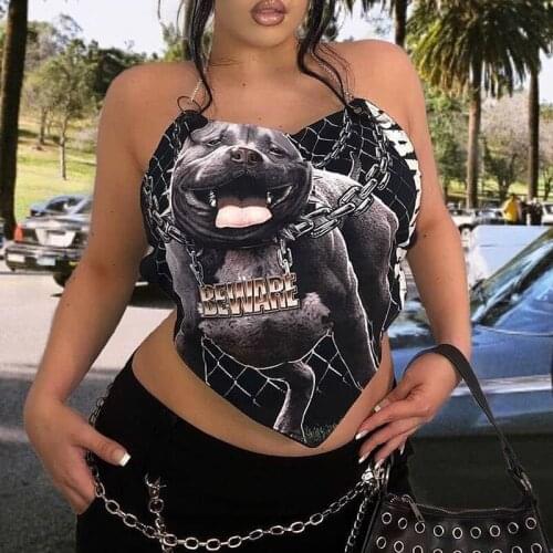 Harajuku Grunge Punk Camisole Halter Camis Metal Straps Sexy Backless Goth Bandage Summer Basic Clubwear Streetwear Women Tops