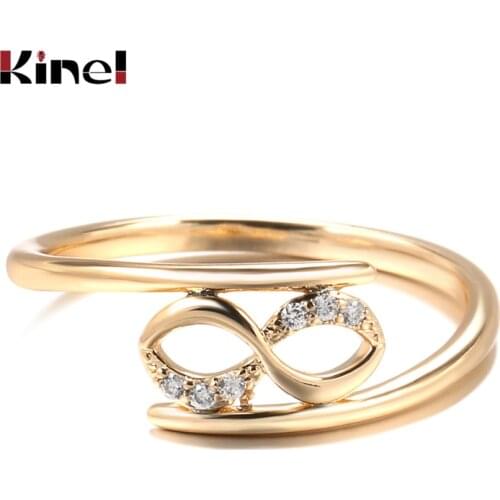 Kinel Hot Simple Bridal Wedding Ring 585 Rose Gold Micro-wax Inlay Natural Zircon Ring for Exquisite Vintage Jewelry 2021 New