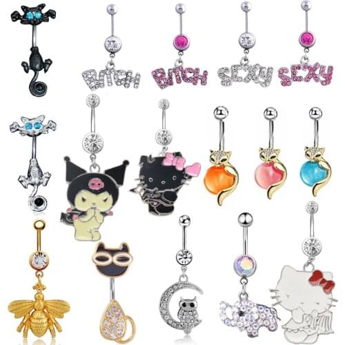 Bunny Belly Button Ring 14G Cute Fox Belly Ring Bunny Sexy Navel Piercing Rabbit Belly Bar Elephant Ombligo Pircing Owl Cat