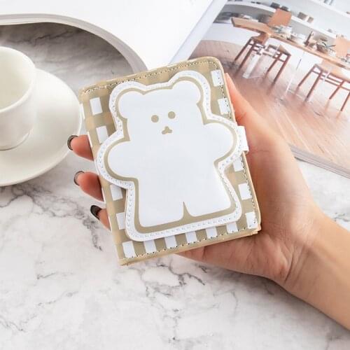 Women Purse Ins Fashion Simple Folding Wallet Girls Cute Bear Plaid Patchwork Wallet Mini Card Package Coin Bags