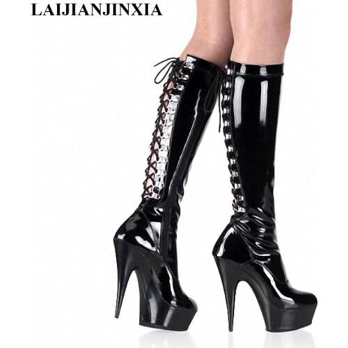LAIJIANJINXIA New Arrival WomenS Boots With Stiletto Heels Patent Leather Pointed Toe 15Cm Extrem High Heels Knee-High Boots