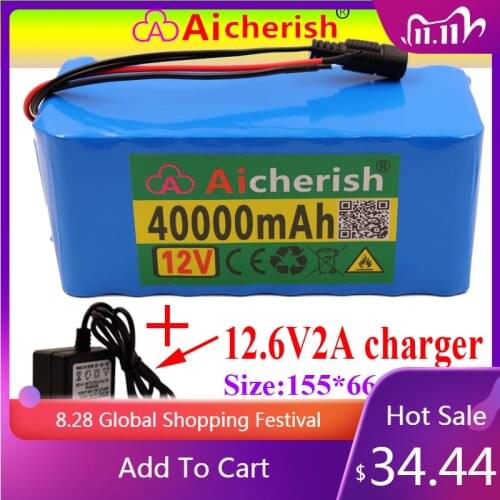 Lithium-Ion Battery 18650 3S8P MBS Overcharge Overdischarge Protection 12V40000Mah + Charger 12V 40Ah