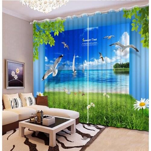 Fashion Customized 3D Curtain Space Green Grass Space Seascape Bed Room Living Room Office Hotel Cortinas Bathroom
