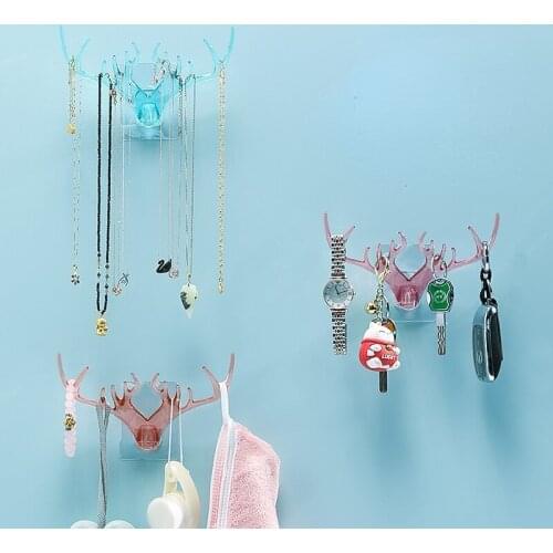 Cartoon Antler Luminous Shelf Multifunctional Bathroom Hook Traceless Hole Free Transparent Adhesive Hook Minimalist Coat Hook