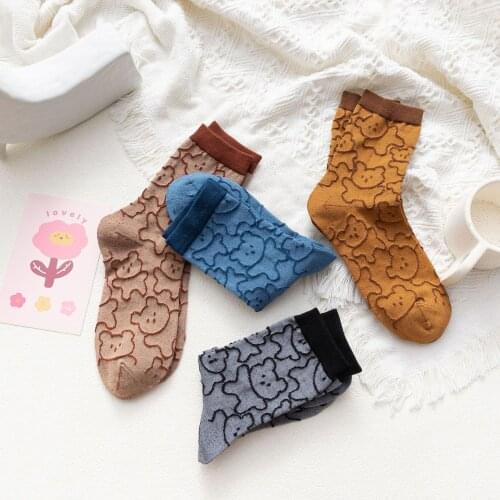 2020 Summer Breathable Bear pattern Women Socks Harajuku Designer Christmas Gift Cotton Standard Crew Short Casual Ladies Sox