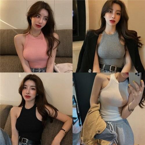 Solid Tank Tops Sexy Crop Vest Harajuku Korean Female Off Shoulder Knitted Khaki White Summer Women Tops