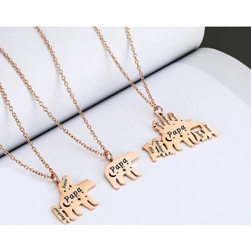 New Personalized Name Stainless Steel Necklace Custom 1-9 Names Bear Shape Pendant Clavicle Chain Anniversary Gift For Women Men