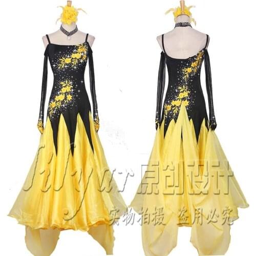 Ballroom Dance Dress Standard Skirt Competition Dress Costumes Performing Dress Customize New Arrival Adult Children Yellow Blac