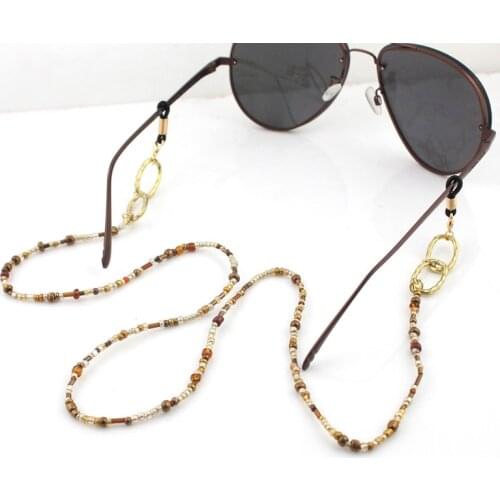 Gold Plated Ring Cross Beaded Chain Sunglasses Chains Necklace Reading Glasses Cord Holder Neck Strap Rope for Eyewear