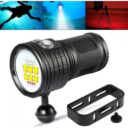 QH14-4 300W Six 9090 White XML2 Four XPE Blue R5 Four XPE Red R5 LED Underwater 80m Diving Flashlight with Spherical Bracket