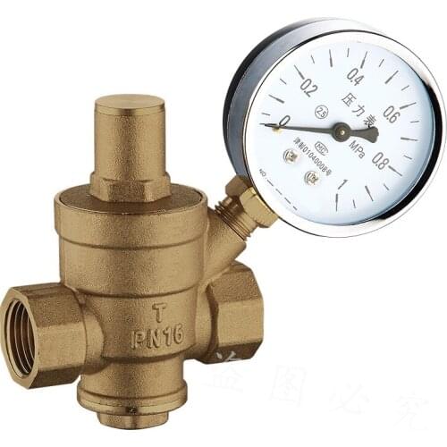 DN15 Adjustable Brass Water Pressure Reducing Regulator Valve Internal and outer thread PN 1.6 and Pressure Gauge