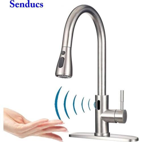 Sensor Kitchen Faucet Senducs Brushed Nickel Pull Out Kitchen Sink Faucets Touchless Sensor Kitchen Faucets Hot Cold Kitchen Tap