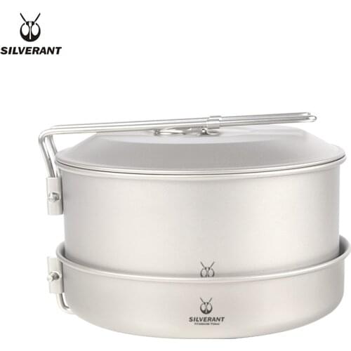 Silver Ant pure titanium two-piece pot 1200ml hiking, picnic camping and fishing cookware is ultra-light portable and strong