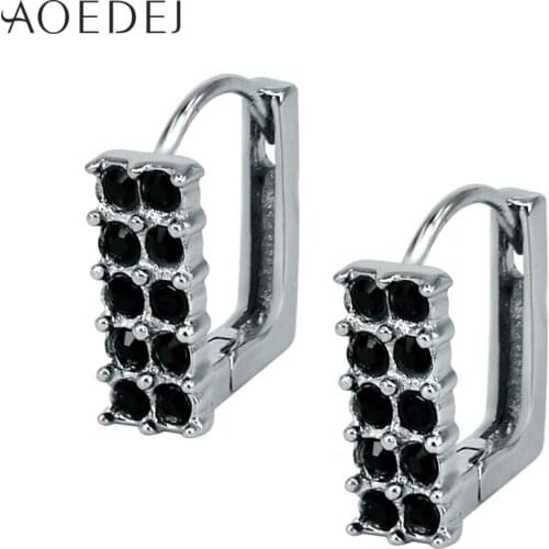 AOEDEJ Black Crystal Hoops Earrings For Men Stainless Steel Round Crystal Earring AAA Cubic Zircon Stone Earrings Jewelry Buckle