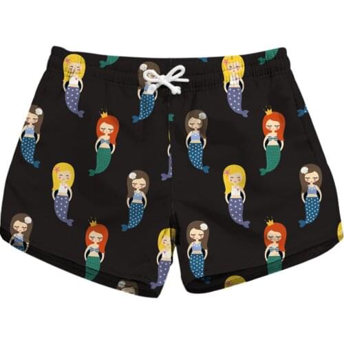 New Cute Cartoon Mermaid Print Women Workout Fitness Shorts 3 Patterns Christmas Icecream Red Girls Summer Bottoms