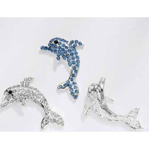 38mm sea animal dolphin rhinestone button 10PCS for craft DIY (BTN-5483)