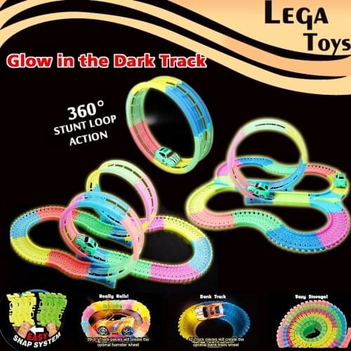 Glow race toy track Playsets Flash in the Dark Accessory 360 Loop de Loop Clear Track Expansion Pack With Light Up Stunt Car