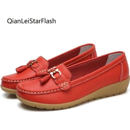 Women Flat Plus Size 44 Women Genuine Leather Shoes Slipony Low Heels Chaussures Femme Casual Ballet Flats Shoes Women Loafers