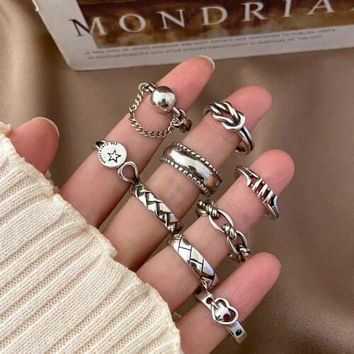 IPARAM Fashion Hiphop/Rock Geometry Adjustable Rings For Women Punk Link Chain Shaped Ring Jewelry Accessories Gift