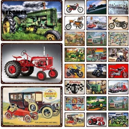 Tractors Tin Sign Retro Metal Plates Plaque Wall Stickers Vintage Motorcycle Metal Poster for Garage Traffic Bar Home Wall Decor