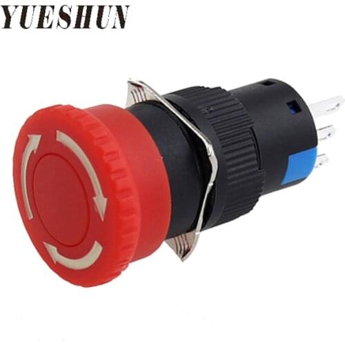 16mm Plastic Push Button Switch 5A/220V Emergency Stop Switch 1NO 1NC Small Head On Off Self Lock Button Three Pins Pushbutton