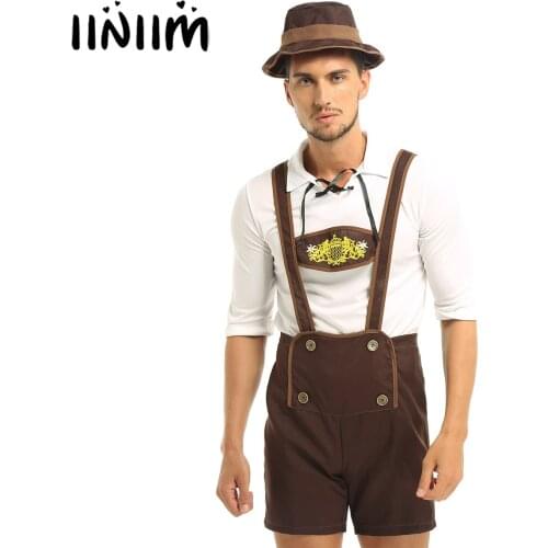 Iiniim 3pcs Mens Serving Beer Bartenders Waiter Uniforms Halloween Cosplay Party Costume Masquerade Party Wear Outfits Sets