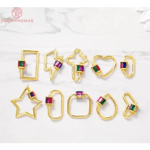 1Piece 18x21MM 24K Gold Color Plated Brass with Zircon Heart Lock Connector Clasp Charms High Quality Diy Jewelry Accessories