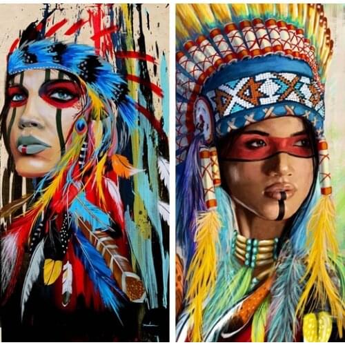 5D DIY Diamond Painting indian woman feather Girl 3D Full diamond Embroidery Mosaic needlework Kits Cross Stitch Home Decor Gift