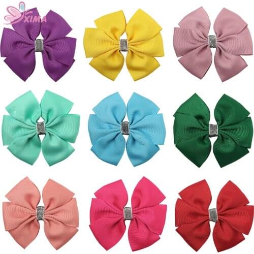 Girls 4inch Grosgrain Ribbon Hair Bows Hairpins Clip with Glitter Sliver Knot Bows for Girls Hair Clips for Women Accessories