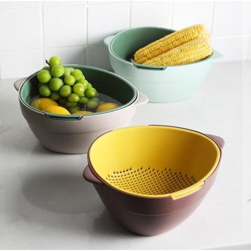 Household Multifunctional Two-color Double-layer Drain Basket Food Storage Kitchen Accessories Pantry Storage Containers