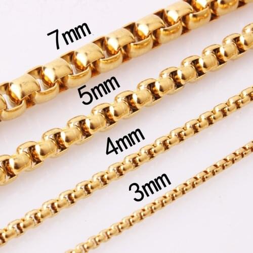 2/3/4/5/7MM High Quality 316L Stainless Steel Gold Color Box Link Chain Mens Womens Necklace Or Bracelet 7"-40" Birthday Gift