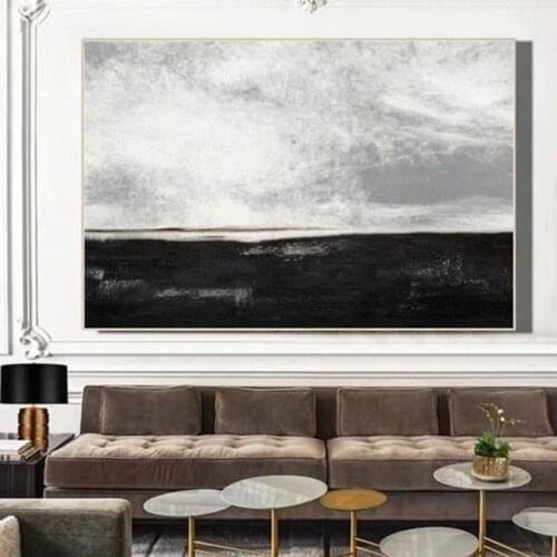 Black and White Hand Painted Oil Painting For Living Room Abstract Wall Art Canvas Handmade Image Modern Home Deco Frame